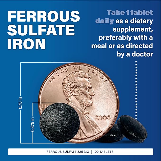 Major Ferosul - Ferrous Sulfate 325mg Tablets with 65mg of Elemental Iron - Iron Supplement for Women, Men - Green - 100 Tablets (3 Pack)