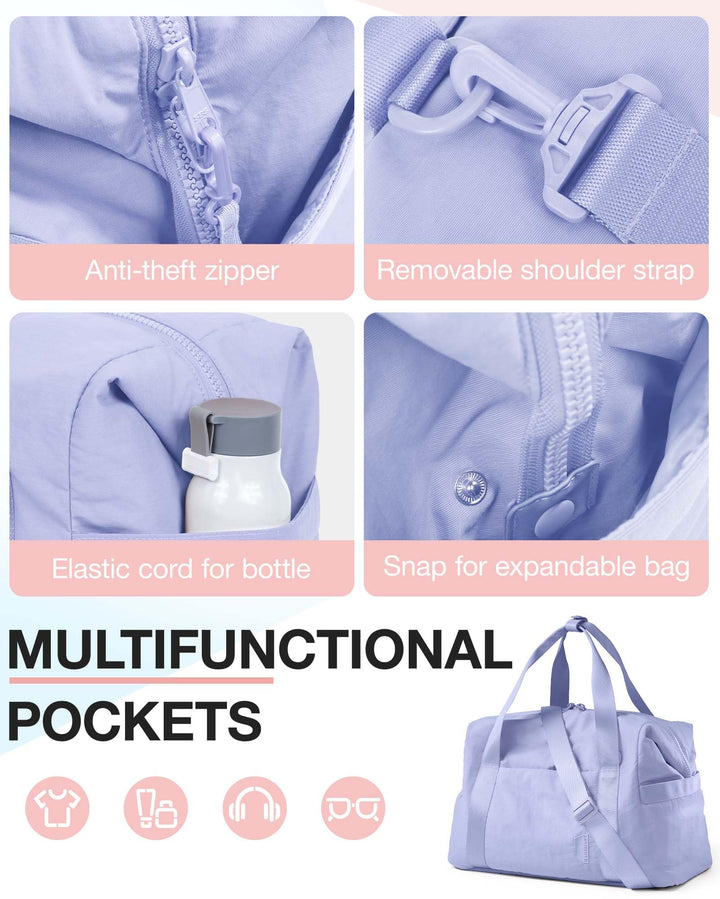 BAGSMART BAGSMART Gym Bag for Women, Carry on Weekender Overnight Bag, Travel Duffel Bags with Trolley Sleeve, Personal Item Travel Bag Tote Bag Workout Dance Bag, Purple-34L