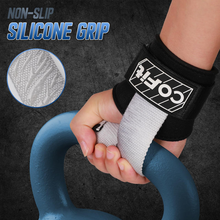 COFIT Workout Lifting Straps, Heavy Duty Weightlifting Wrist Straps with Extensive Cotton Padding Area, Enhanced Grip for Deadlifts, Powerlifting, Pull-Ups, Strength Training - White and Gray