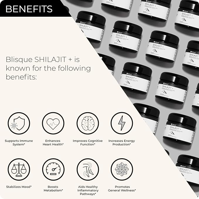 Blisque – Pure Himalayan Organic Shilajit Resin Supplement | Authentic and Natural | Golden Grade A | Contains Fulvic Acid and Trace Minerals | 60 Grams