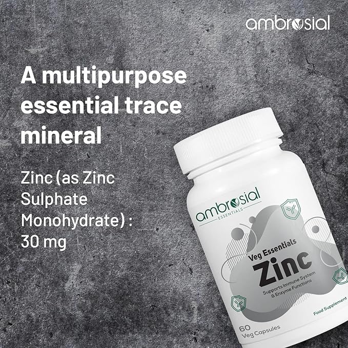 Ambrosial Zinc Tablets High Strength 30 mg (Pack of 2-120 Capsules)