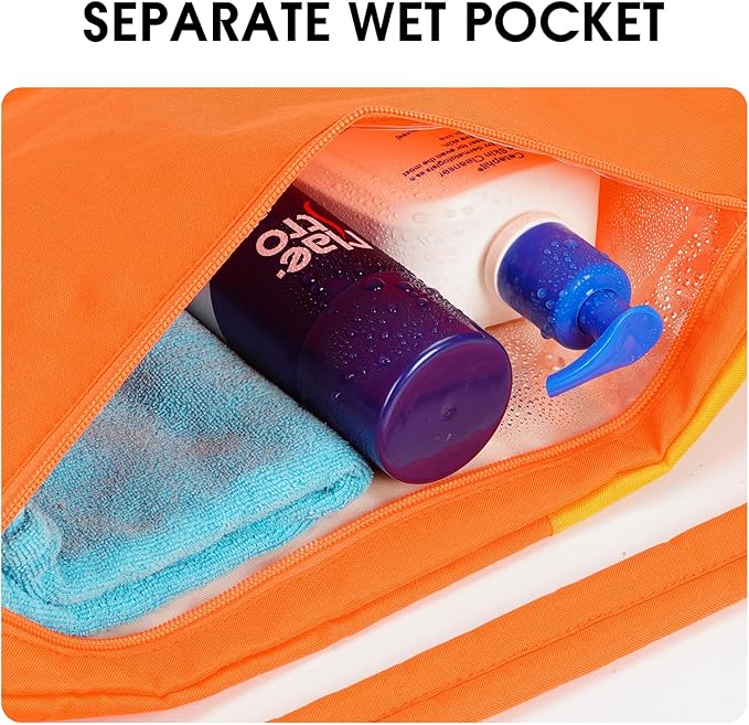 WANDF Drawstring Backpack with Shoulder Pad Sports Gym Backpack with Wet Compartment, Water-Resistant String Bag Cinch Bag for Women Men (Orange with Shoulder Pad)