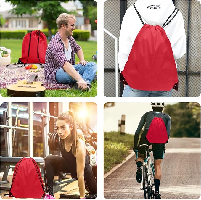 Drawstring Backpack Bulk 70Pcs String Backpack Drawstring Bags Cinch Bag Sackpack for Men Women Gym(Red)