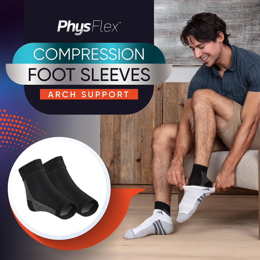 PhysFlex Compression Socks for Plantar Fasciitis, Achilles Tendonitis Relief - (1 Pair) Ankle Compression Sleeve for Heel Spurs, Foot Swelling & Fatigue - Arch Support Brace for Everyday Use