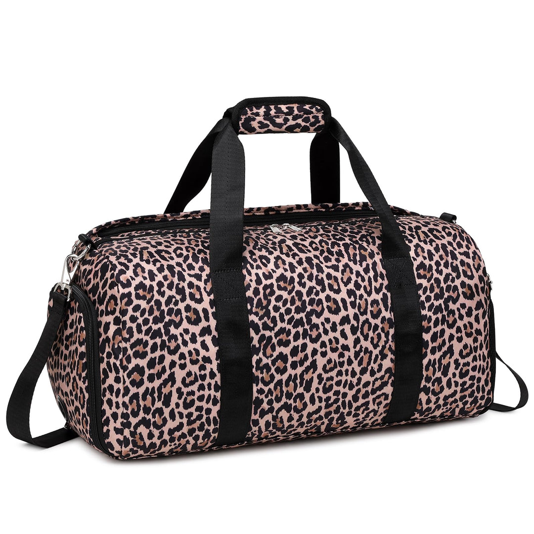 Ballet Bag Dance Bag Gym Bag Sports Duffle Bag Carry On for Girls Teen Weekender Overnight Bag with Shoes Compartment & Wet Pocket（Brown Leopard Print）