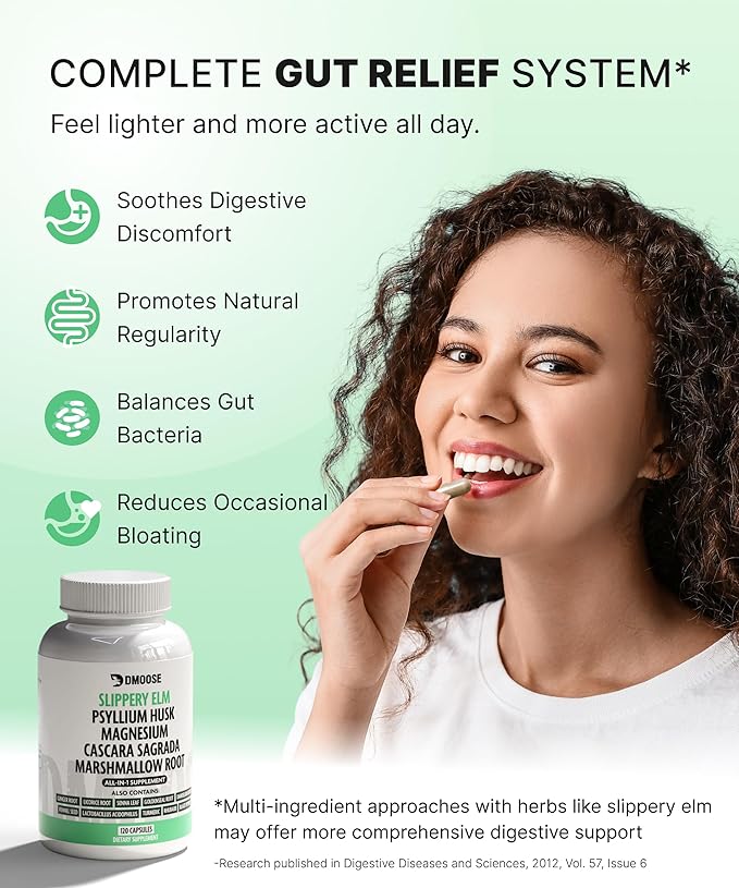 16 in 1 Slippery Elm Bark Supplement for Women & Men - Probiotic, Psyllium Husk, Cascara, Magnesium & Marshmallow Root Complex for Digestive Health & Leaky Gut Wellness - DGL Licorice Extract Capsules