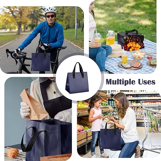 50 Pcs Insulated Take Away Bags Bulk Thermal Insulation Food for Coffee Milk Tea Hot Cold Food Fresh Seafood Cooler Pizza Delivery Bags for Catering Restaurant Grocery (Navy Blue)