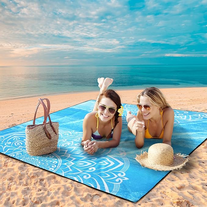 AISPARKY Beach Blanket Waterproof Sandproof, Oversized Large Beach Mat 79" X 83"/120"x108" for 1-8 Adults, Quick Drying&Compact&Lightweight, Picnic Mat Vacation Essentials for Beach Camping Travel