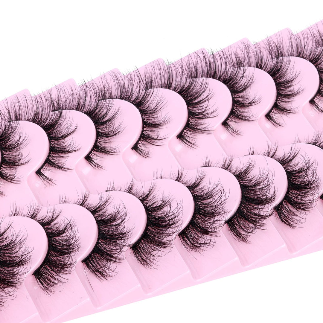 False Eyelashes Cat Eye Strip Lashes Fluffy False Lashes D Curl Faux Mink Lashes Wispy Lash Extension Thin Band 3D Volume Eyelashes 10 Pairs Pack by zanlufly