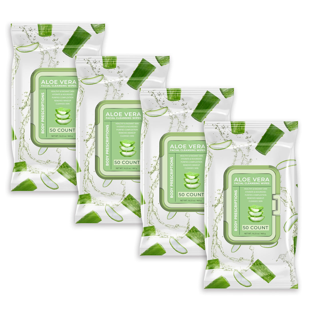 Body Prescription Makeup Cleansing Wipes - Gentle and Effective Face Wipes, 50 Count (Pack of 4), Aloe Vera