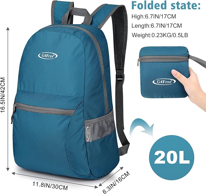 G4Free 20L Lightweight Packable Backpack Travel Hiking Daypack Foldable Backpack for Men Women