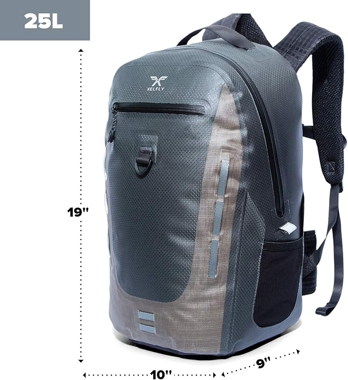 Submersipack Waterproof Backpack - Submersible, Inflatable, Floating TPU Coated Durable Nylon Dry Bag with Airtight Zipper for Kayak, Fishing, Boating, Hiking, Paddle Board (Gray Stone, 25L)