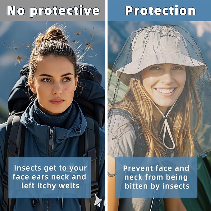 2 Pack Ultra Large Mosquito Net 42x25 Inches Mosquito Head Net Oversized Insect Netting Bug Fits Most Hats for Gardening Hiking Fishing Traveling(Gray+White)