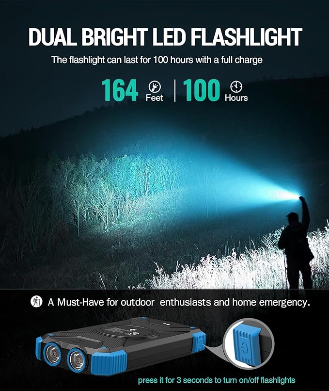 BLAVOR Solar Charger Power Bank 10,000mAh, Portable Wireless Charger, 20W Fast Charging External Battery Pack with USB C for Cell Phones, Solar Panel Charger with Dual Flashlight for Camping