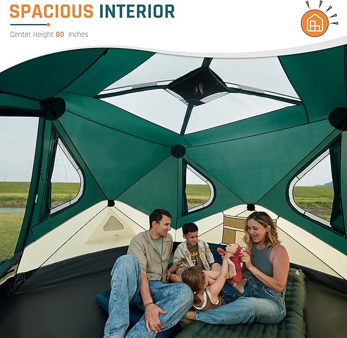 4/6/8 Person Instant Cabin Tent, Easy 60 Second Setup Family Tents for Camping, Pop up Camping Tent, Large Waterproof Tents for Outdoor Camping, Spacious Interior, Upgraded Ventilation