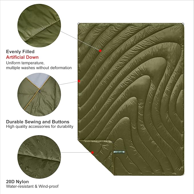 4Monster Double Puffy Camping Blanket - Extra Puffy Outdoor Blanket, Portable, Lightweight and Warm,Insulated Camping Quilt for Outdoors, Travel, Stadium, Festivals, Beach, Hammock