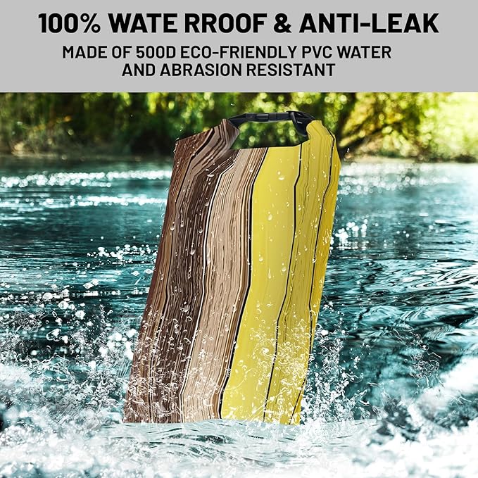 Waterproof Dry Bag,Roll Top Retro Rustic Barn Wood Waterproof Backpack 5L/10L/20L Floating and Lightweight Bags for Kayaking, Boating, Fishing, Swimming and Camping
