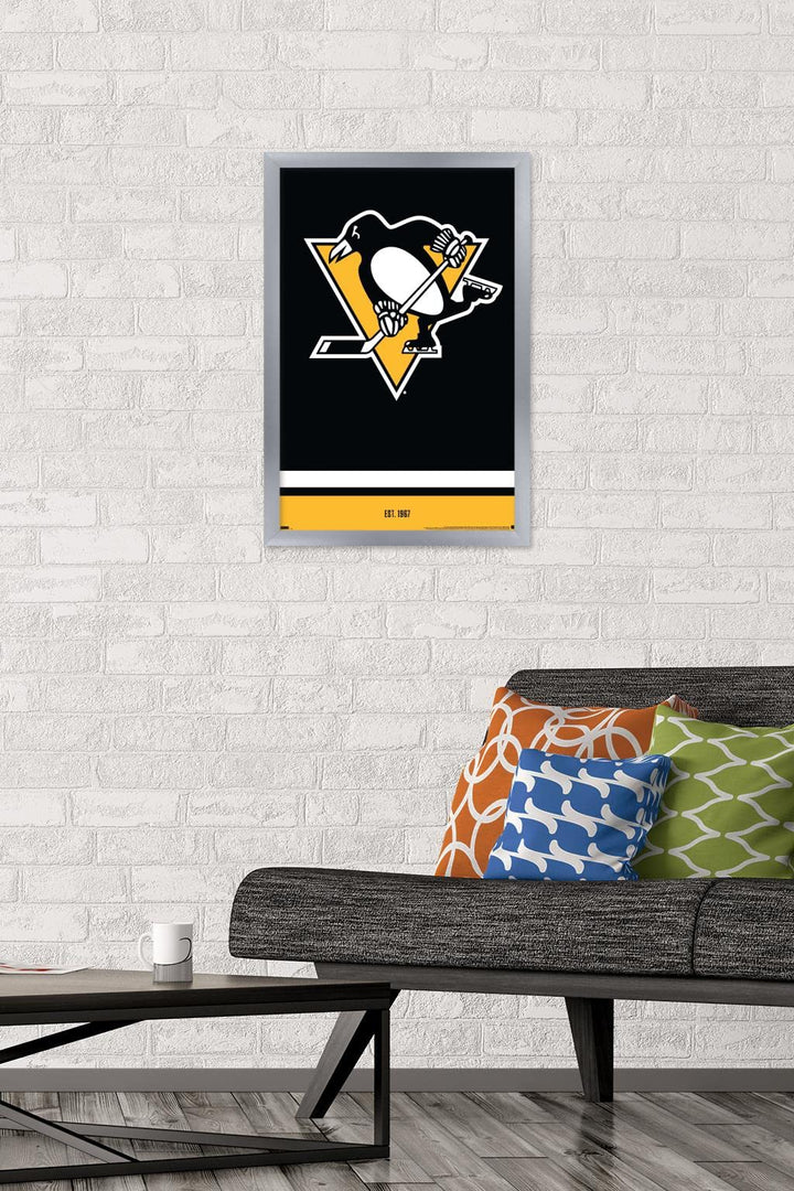 Trends International NHL Pittsburgh Penguins - Logo 21 Wall Poster, 14.725" x 22.375", Silver Framed Version