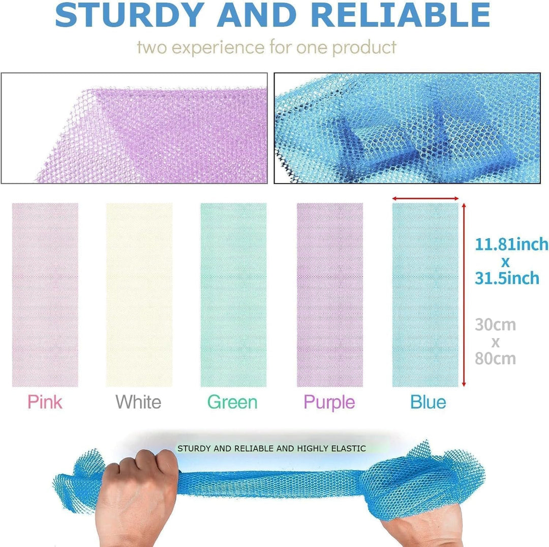 3-Piece African Net Bath Sponge Set | Exfoliating Body Scrubber | Blue