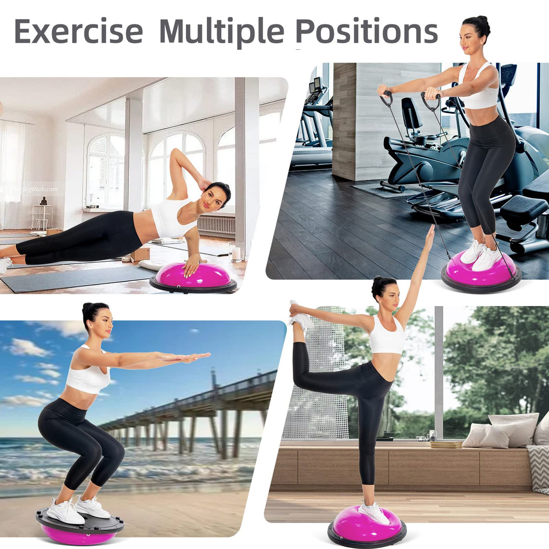 DrfzCa Balance Ball Trainer-Half Ball for Yoga with Resistance Band and Foot Pump, Improve Workout Half Balance Ball,Exercise Balance Ball for Stability Training and Home Gym