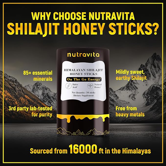 Shilajit Honey Sticks- 30 Sticks Himalayan Shilajit Honey Sticks Organic Honey & Saffron for Energy,Strength & Cognitive Support for Men & Women