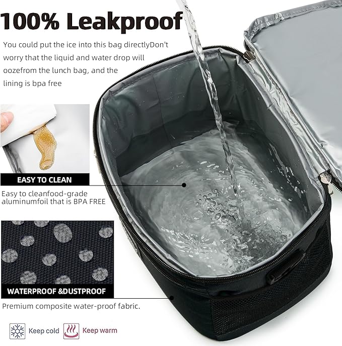 BEIMILY Lunch Box for Men/Women, Small Insulated Lunch Bag, Leak-Proof Soft Cooler Tote Bag, Reusable LunchBox for Work, Travel, Fitness, Picnic with Adjustable Shoulder Strap for Adults (Black)