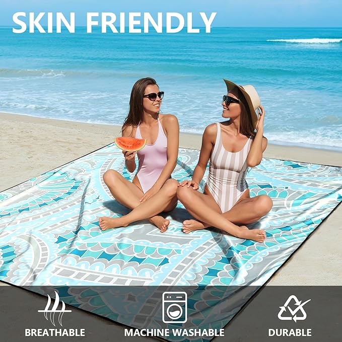 Beach Blanket Waterproof Sandproof Extra Large Beach Mat 79" X 83"/120"x108"for 1-8 Adults Quick Drying Durable Outdoor Picnic Mat for Beach Travel Camping Hiking