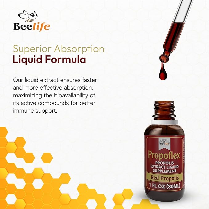Beelife Red Bee Propolis Extract,100% Pure Extract Bee Propolis Tincture, High Artepillin-C Levels - Natural Immune Support- from Brazil, Certified ISO 22000, Kosher (30ml/ 1Fl.Oz)