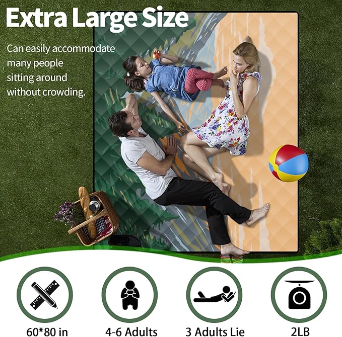 Picnic Blankets 60x80 Extra Large Windproof Concert Park Lawn Ground Mats Outside XXL Weatherproof Backpacking Quilt for Sleeping Patio Glamping Kitchen Stuff Cars Roadtrip Motorhome Gadgets