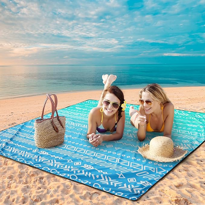AISPARKY Beach Blanket Waterproof Sandproof, Oversized Large Beach Mat 79" X 83"/120"x108" for 1-8 Adults, Quick Drying&Compact&Lightweight, Picnic Mat Vacation Essentials for Beach Camping Travel