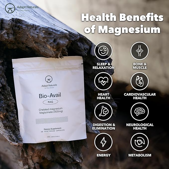 Adapt Naturals Magnesium Glycinate Supplement, Bioavailable High Absorption Pure Magnesium Chelate Complex, Supports Gut Health, Sleep, Relaxation, Bone and Muscles - 30 Days Supply