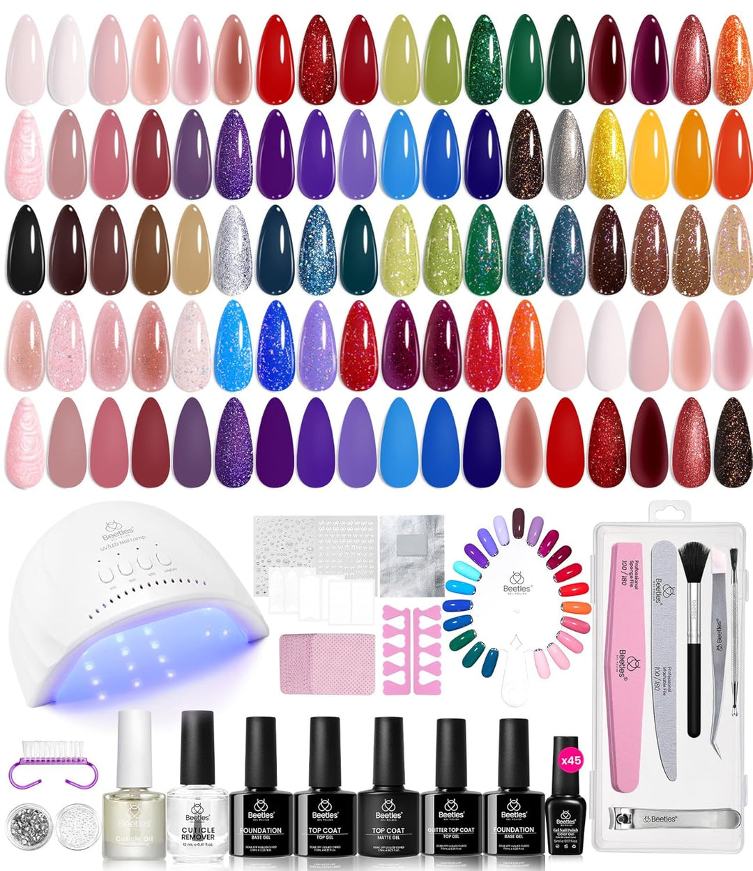 Beetles 23-Pc Glitter Gel Nail Polish Set | Brown, Pink, Blue, Green | UV Soak Off