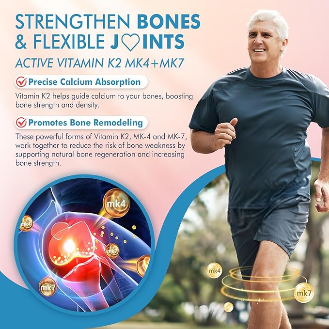 Vitamin K2 Gummies MK-7 200 mcg & MK-4 500 mcg for Women & Men Sugar Free, Perfect 2-IN-1 Full Spectrum Vitamin K2 Supplement for Bone, He❤rt, Promotes Calcium Absorption, Brain, Teeth, Immune,1Pack