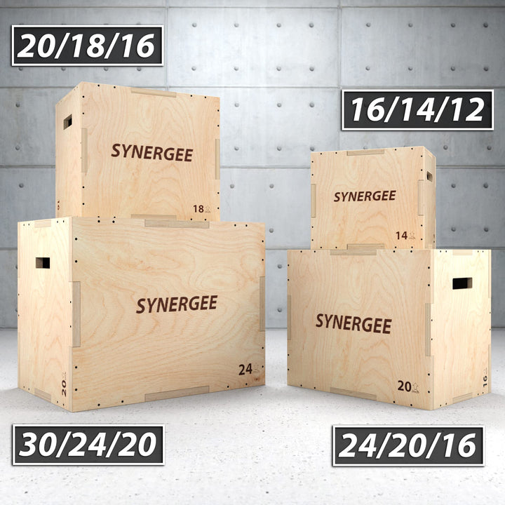 Synergee 3 in 1 Wood Plyometric Box for Jump Training and Conditioning. Wooden Plyo Box All in One Jump Trainer. Size - 30/24/20