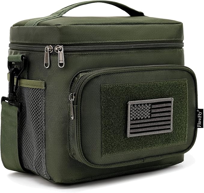 FlowFly Tactical Lunch Bag Large Insulated Lunch Box Cooler Tote for Men, Women with MOLLE/PALS Webbing (Army#Green, Medium)