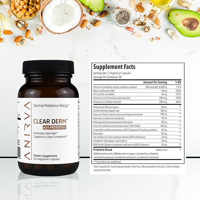 2-Pack Acne Pills with Zinc for Adults, Acne Pill for Hormonal Acne, Zinc Pills for Acne Treatment, Probiotics for Acne, Zinc Supplements for Adult Acne - Anirva Clear Derm With Probiotics