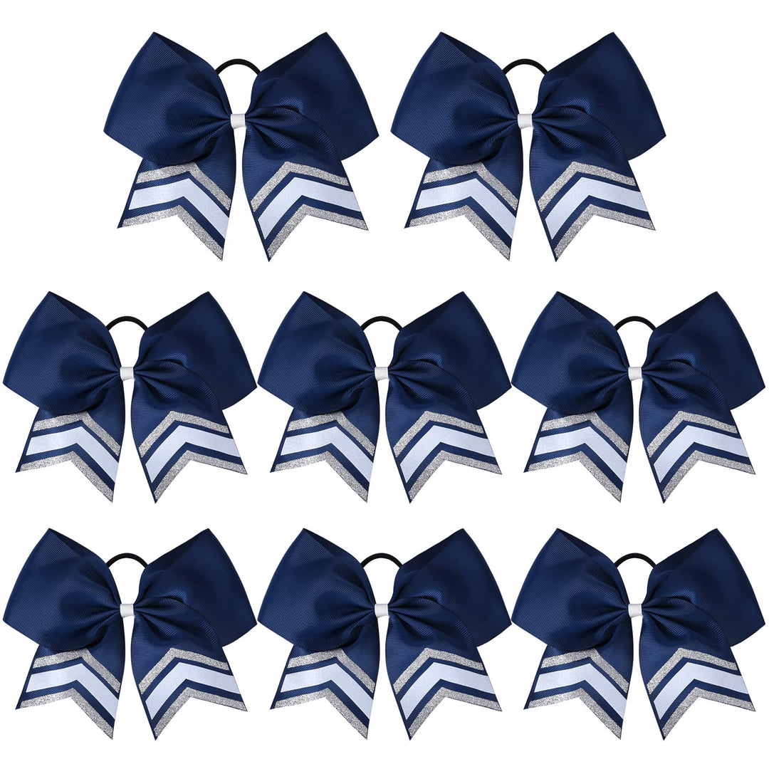 Deeka 8Pcs Large Glitter Cheer Bows Shiny 7'' Cheer Hair Bows Ponytail Holder Handmade For Cheerleader Girls Softball Sports -Na