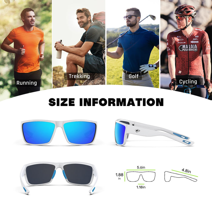 TOREGE Polarized Sports Sunglasses for Men and Women Cycling Running Golf Fishing Sunglasses TR26 (Bright White & Ice Blue Lens)
