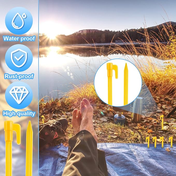 24 Pack Plastic Tent Stakes 5.7 Inch Heavy Duty Canopy Anchoring Pegs Plastic Tent Pegs Sand Stakes Outdoor Beach Spikes for Camping, Gardening, Landscaping, Backpacking(Yellow)