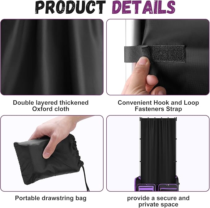 RunNico 59'' x 31.5'' Privacy Curtain for Dance Bag, Portable Dancer Changing Curtain with Storage Bag, Backstage Privacy Changing Room for Training Competition Backstage Outdoor Camping (Black)