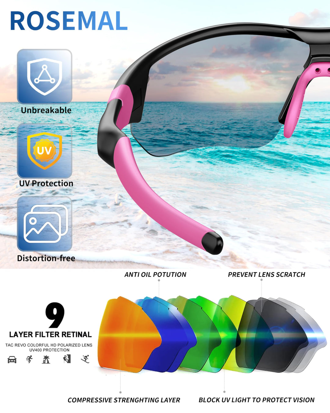 Polarized Sports Sunglasses for Men Women Youth Baseball Running Fishing Tennis Golf Cycling Driving Motor TAC UV400 TR90