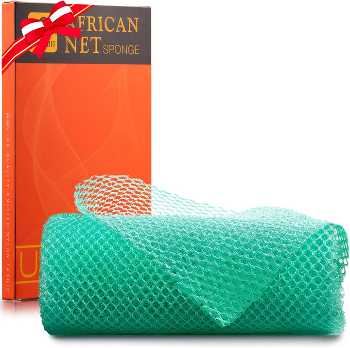 3-Piece African Net Bath Sponge Set | Exfoliating Body Scrubber | Black, Blue, Brown
