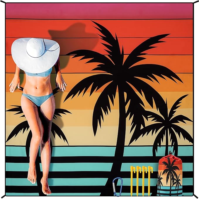 Beach Blanket Waterproof Sandproof Extra Large Beach Mat 79" X 83"/120"x108"for 1-8 Adults Quick Drying Durable Outdoor Picnic Mat for Beach Travel Camping Hiking