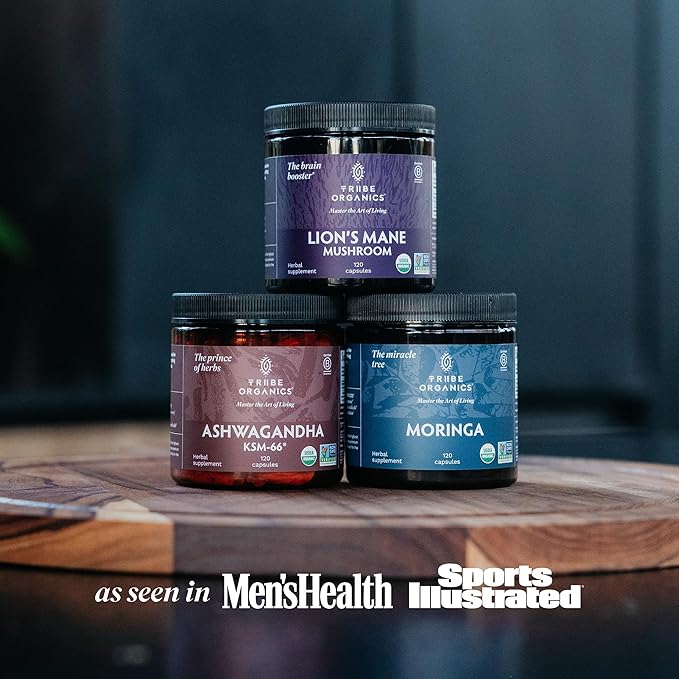 TRIBE ORGANICS Lion’s Mane Supplement 1800mg Mushroom Extract Powder - Immune System Booster & Brain Nootropic for Focus and Memory | Mental Clarity | Natural Energy and Immunity - 120 Vegan Capsules