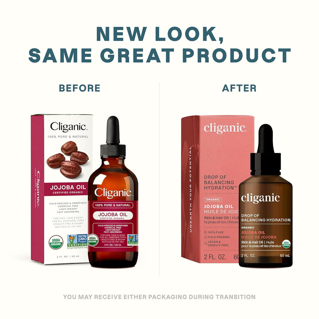 Cliganic 100% Pure Organic Jojoba Oil – Cold Pressed, Hexane Free | 2oz Hair & Face Care