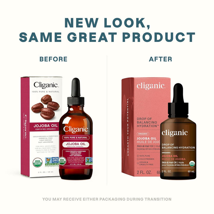 Cliganic 100% Pure Organic Jojoba Oil – Cold Pressed, Hexane Free | 2oz Hair & Face Care