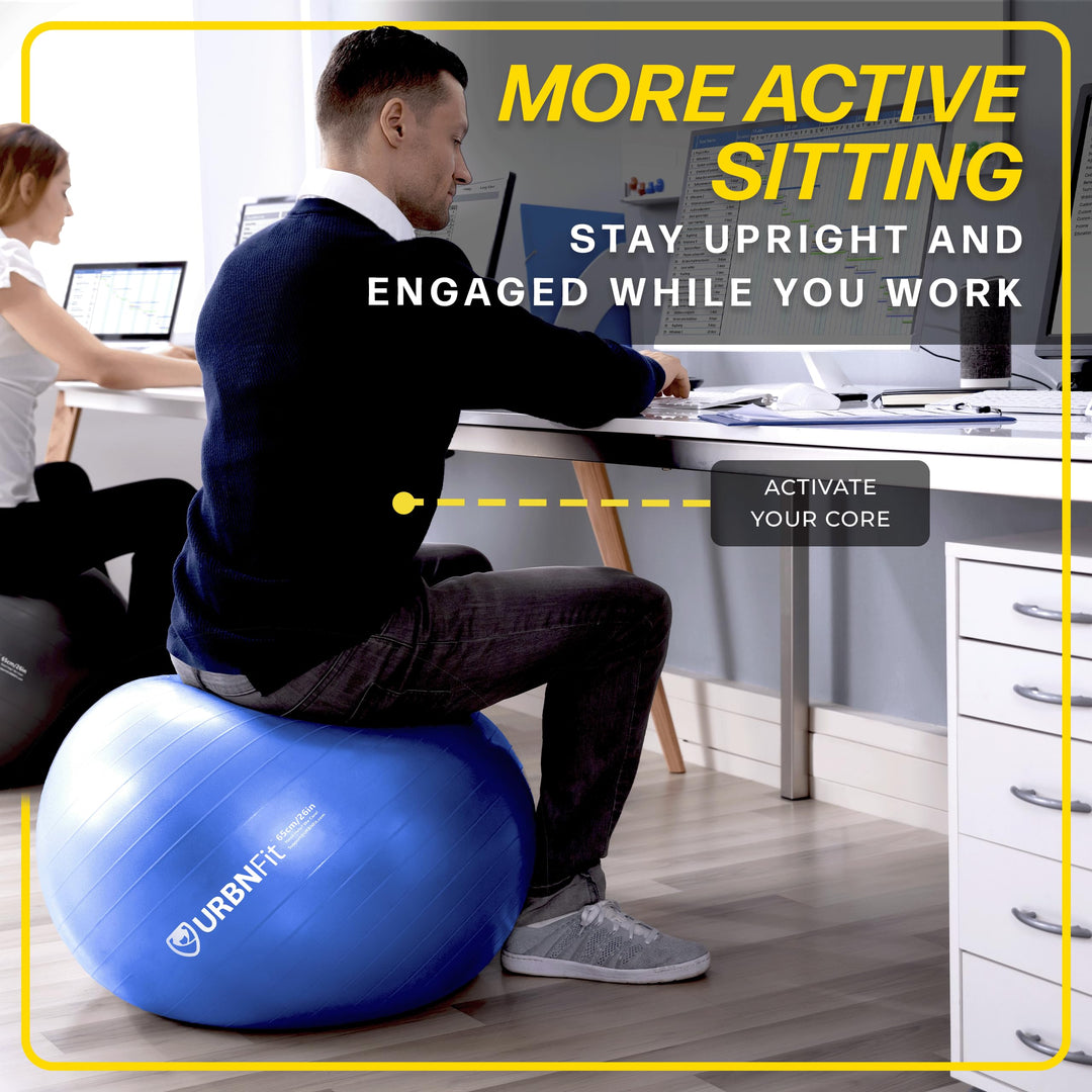 URBNFit Exercise Ball - Yoga Ball in Multiple Sizes for Yoga, Pilates, Pregnancy, Stability - Anti-Burst Swiss Balance Ball w/Quick Pump – Office Ball Chair for Home and Gym – 26 Inch - Blue