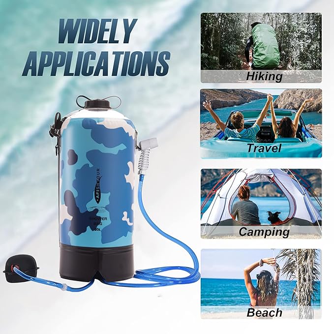 Portable Camping Shower Bag - 10L/2.2 Gallons 20/5 Gallons Solar Shower Water Bag with Foot Pump, Hose and Shower Head - Camp Shower for Camping, Beach, Travel, Outdoor Activities
