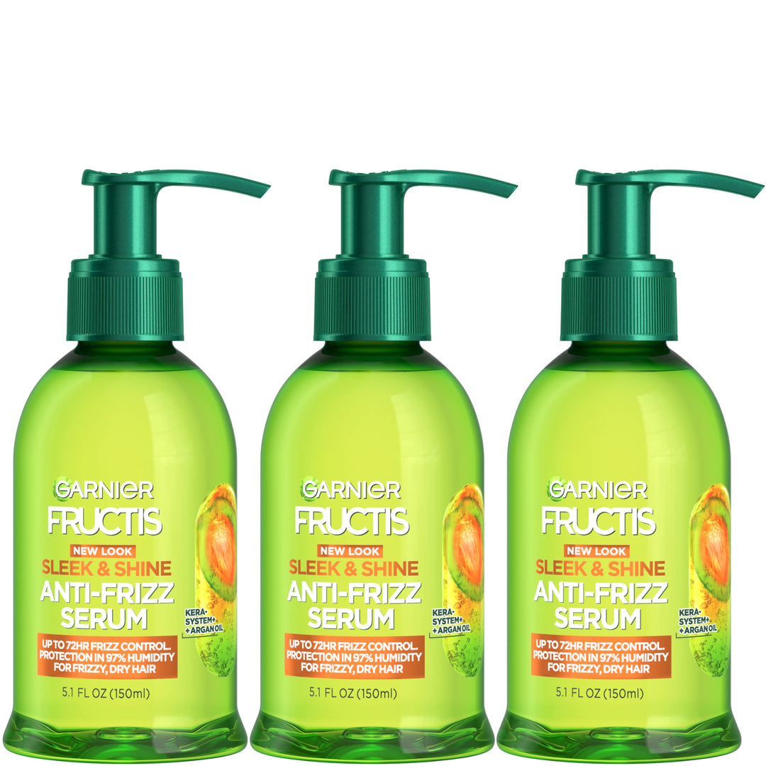 Garnier Fructis Sleek And Shine Anti-Frizz Serum For Frizzy, Dry, Unmanageable Hair, 5.1 Ounce (3 Count)