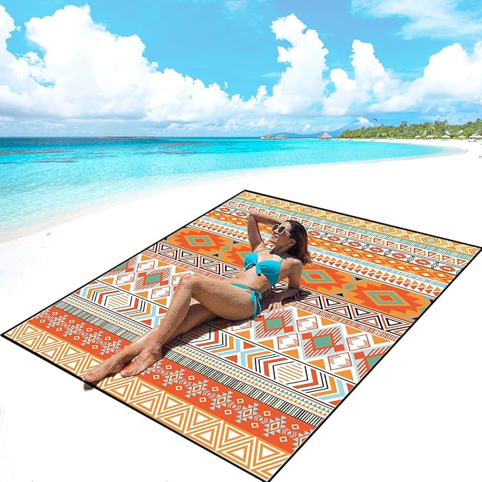 AISPARKY Beach Blanket Waterproof Sandproof, Oversized Large Beach Mat 79" X 83"/120"x108" for 1-8 Adults, Quick Drying&Compact&Lightweight, Picnic Mat Vacation Essentials for Beach Camping Travel